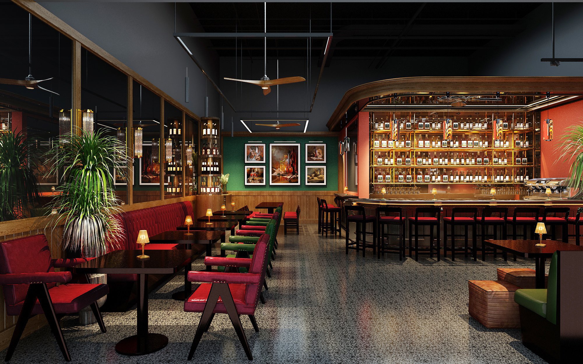 Khu vực lounge với các mảng màu đặc trưng